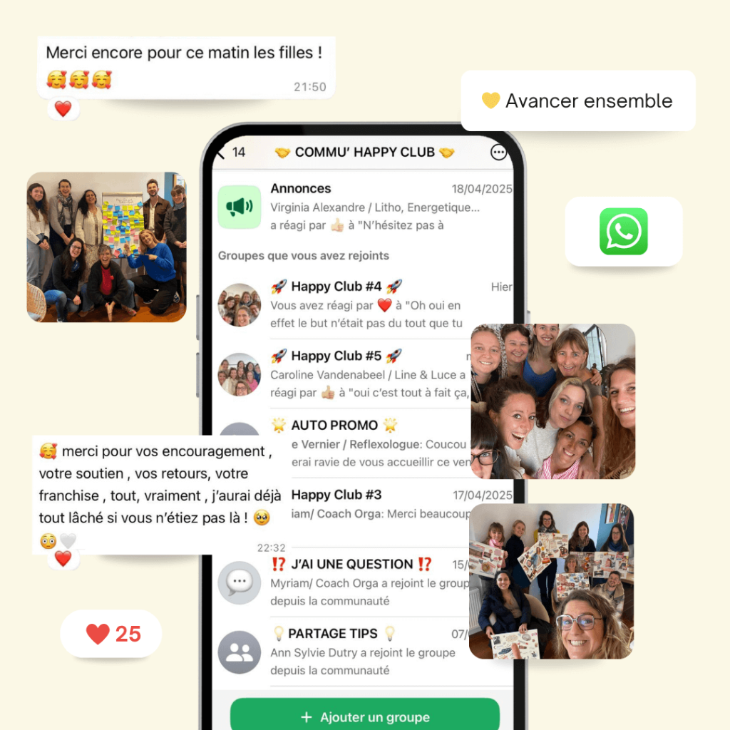 Visuel des messages et interactions Whatsapp du Happy Club
